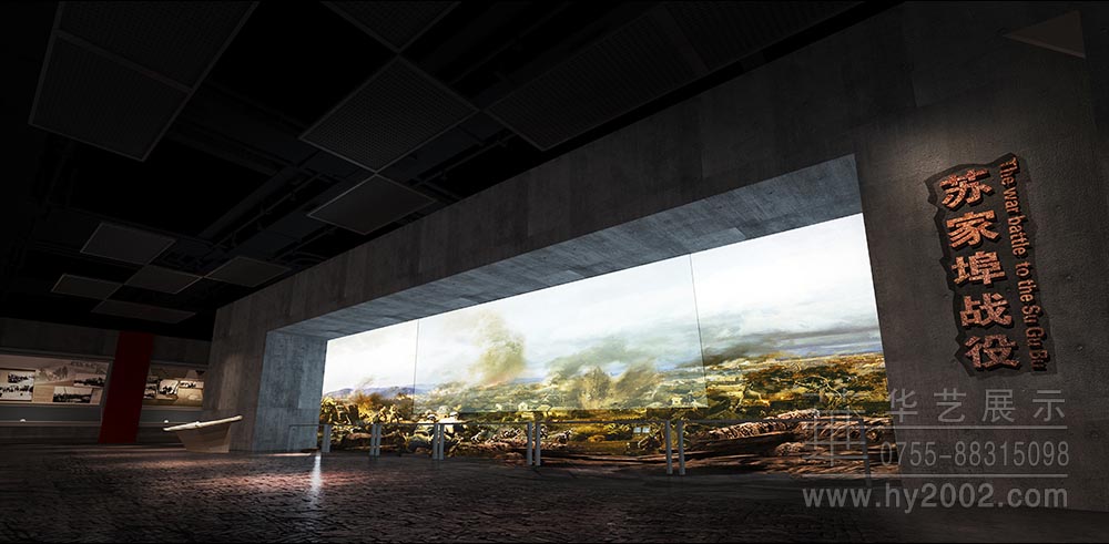 大别山革命历史纪念馆效果图,展厅设计,通电玻璃展柜,场景重塑